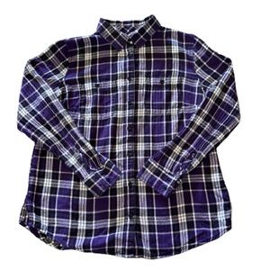 St John’s Bay purple plaid long sleeve button down shirt size PM